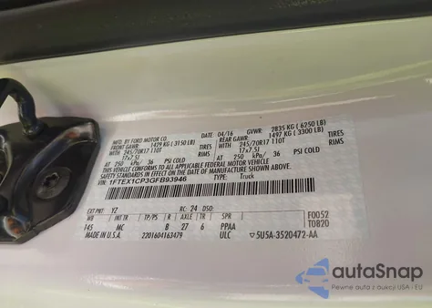 2016 Ford F-150 Xlt z USA, uszkodzony, nr VIN 1FTEX1CP3GFB93946